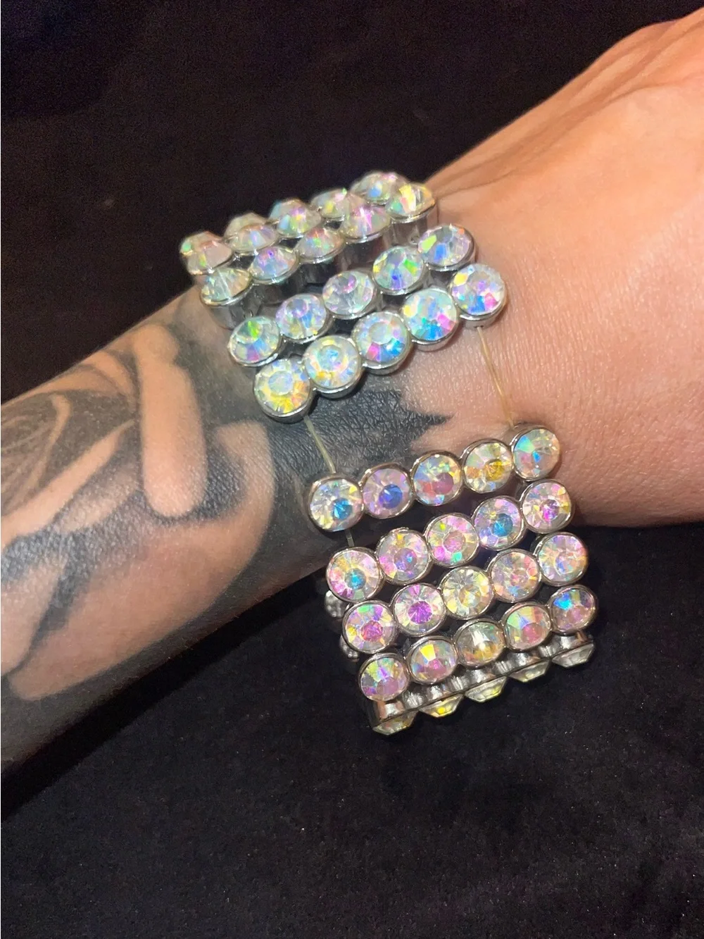 Aurora Crystal Stretch Bracelet - Iridescent Rhinestones